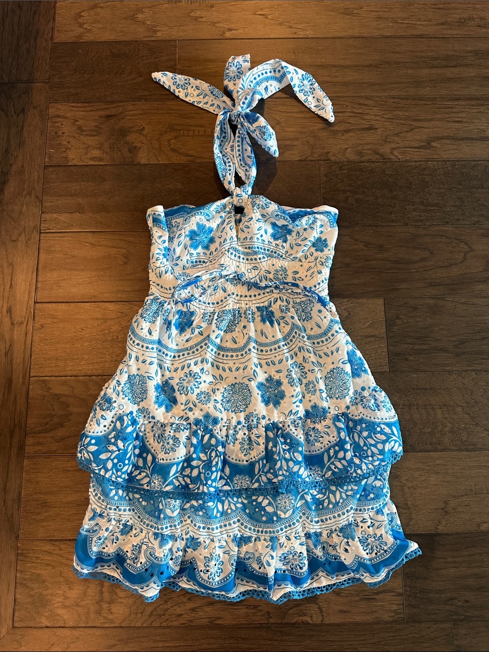 NWT The Vintage shop blue and white halter tie neck mini dress Sz S